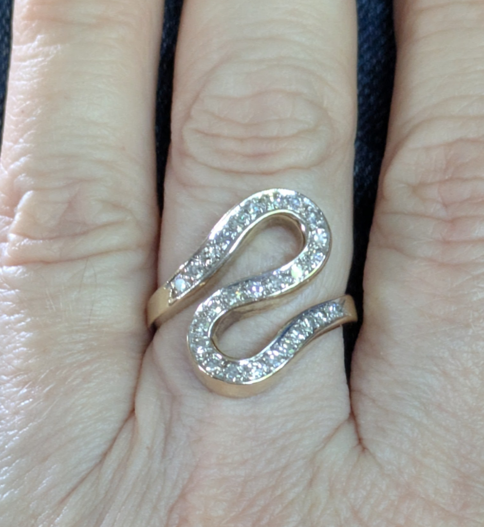 Sculptural Estate Snake Like Ring 14k and Diamond