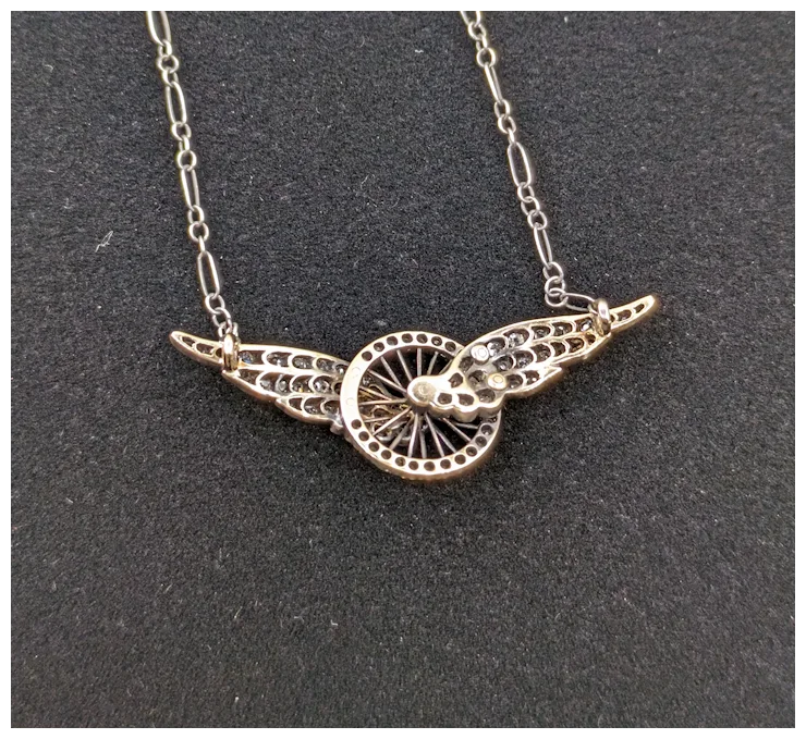 Incredible Victorian Old Mine Cut Diamond Winged Wheel Necklace