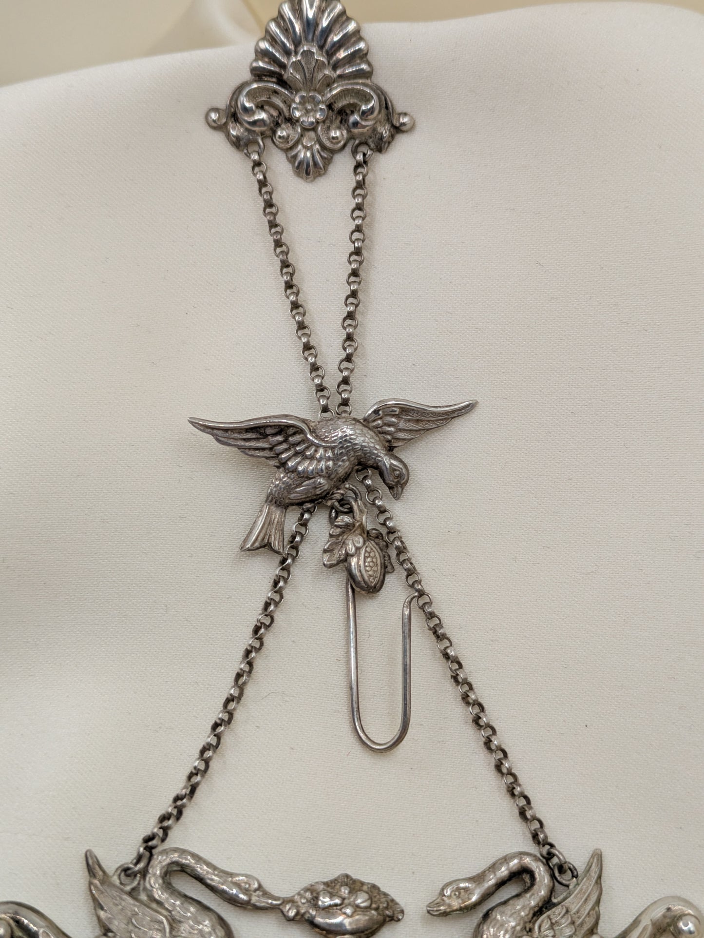 19th Century German Needle Case Chatelaine Swans and Bird, Urn
