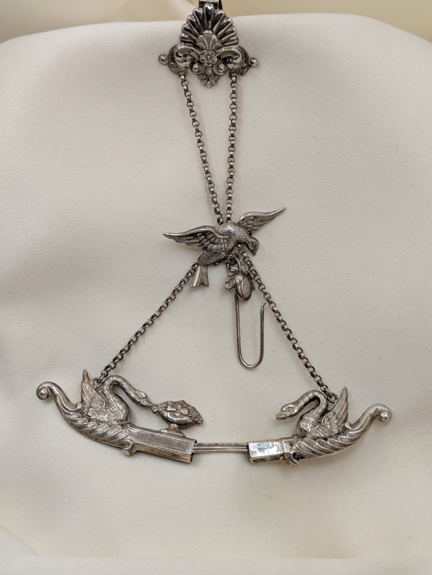 19th Century German Needle Case Chatelaine Swans and Bird, Urn