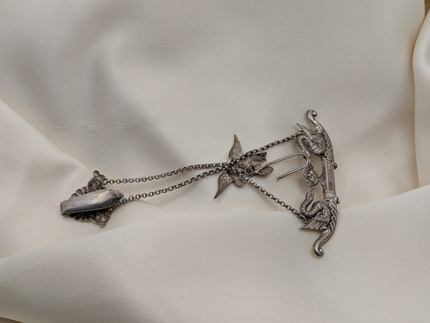 19th Century German Needle Case Chatelaine Swans and Bird, Urn
