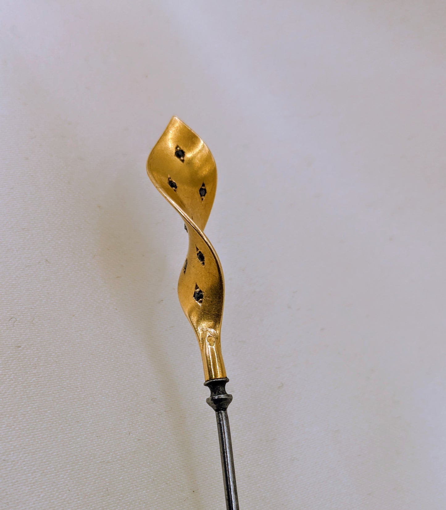Antique French 18k Gold and Steel Hat Pin with Rose Cut Diamonds