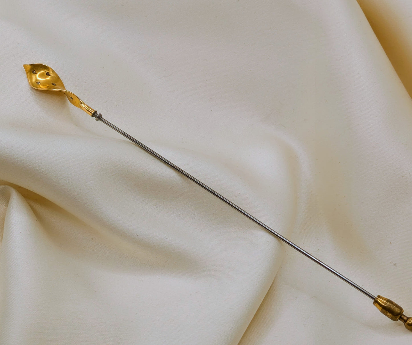 Antique French 18k Gold and Steel Hat Pin with Rose Cut Diamonds
