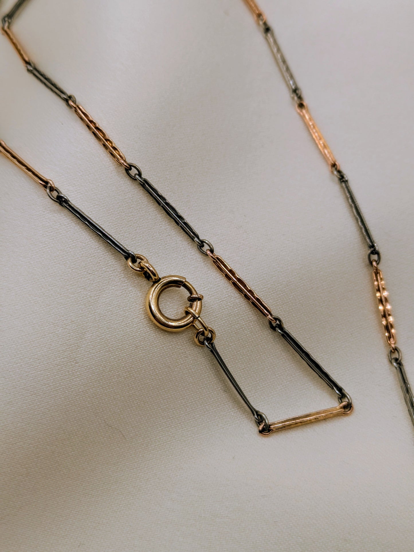 Striking Long Two Tone Pink and White Gold Filled Watch Chain Necklace