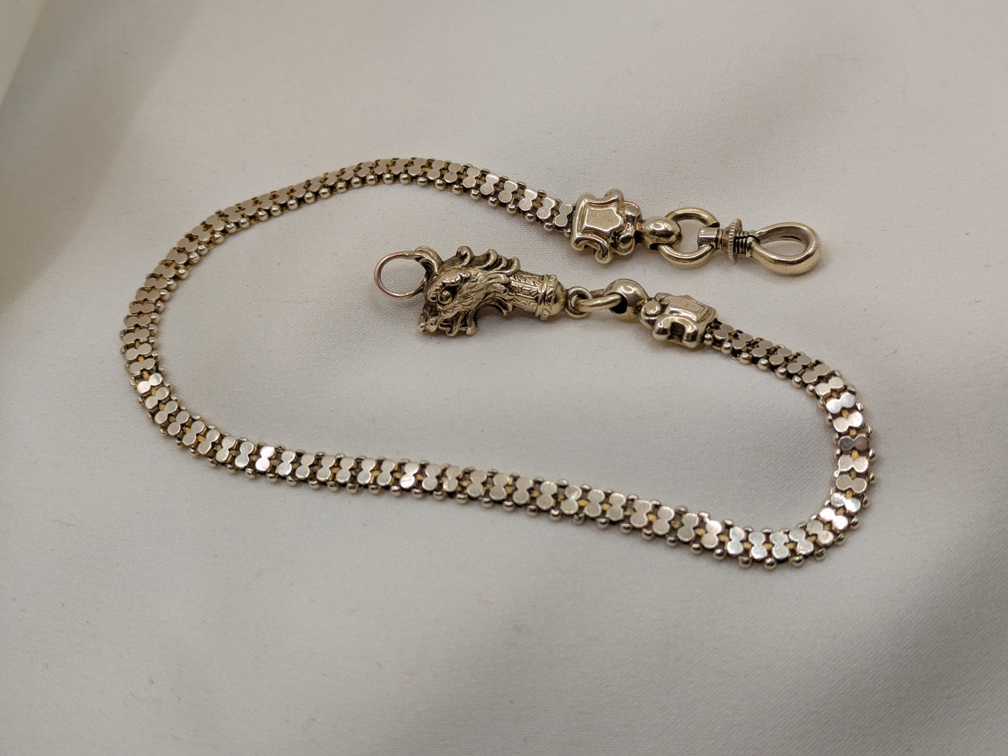 Fabulous Victorian Gargoyle Watch Chain 9k solid gold chain and 12k heavy gold shell