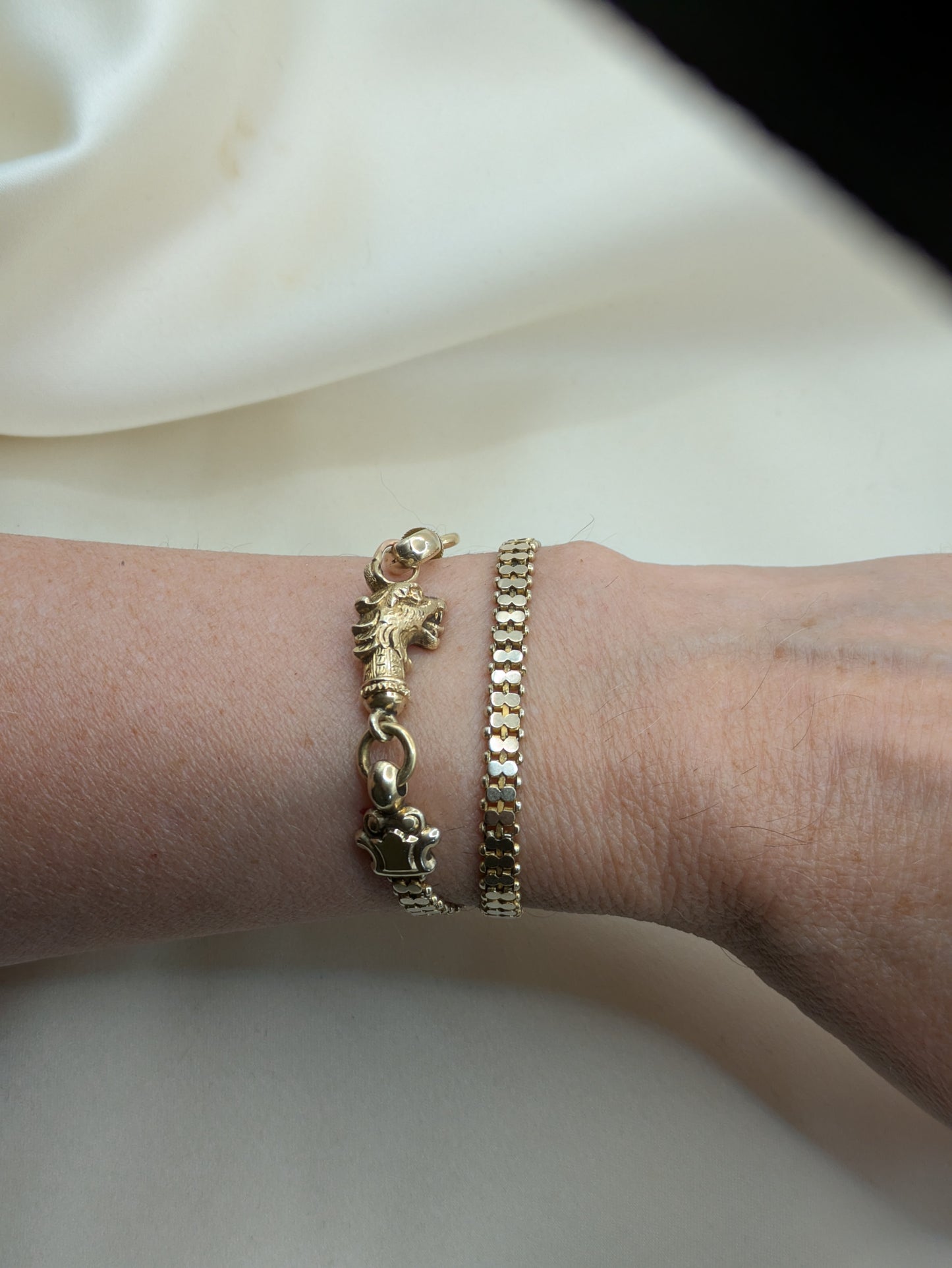Fabulous Victorian Gargoyle Watch Chain 9k solid gold chain and 12k heavy gold shell