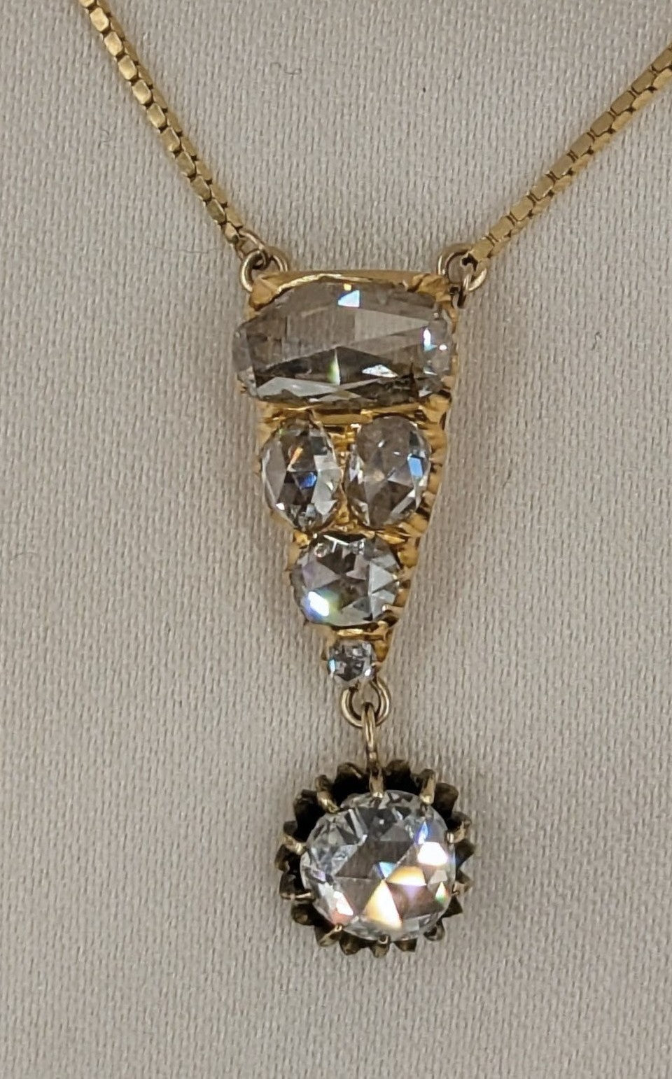 Victorian Rose Cut Diamond Pendant on Modern Chain, Exceptional