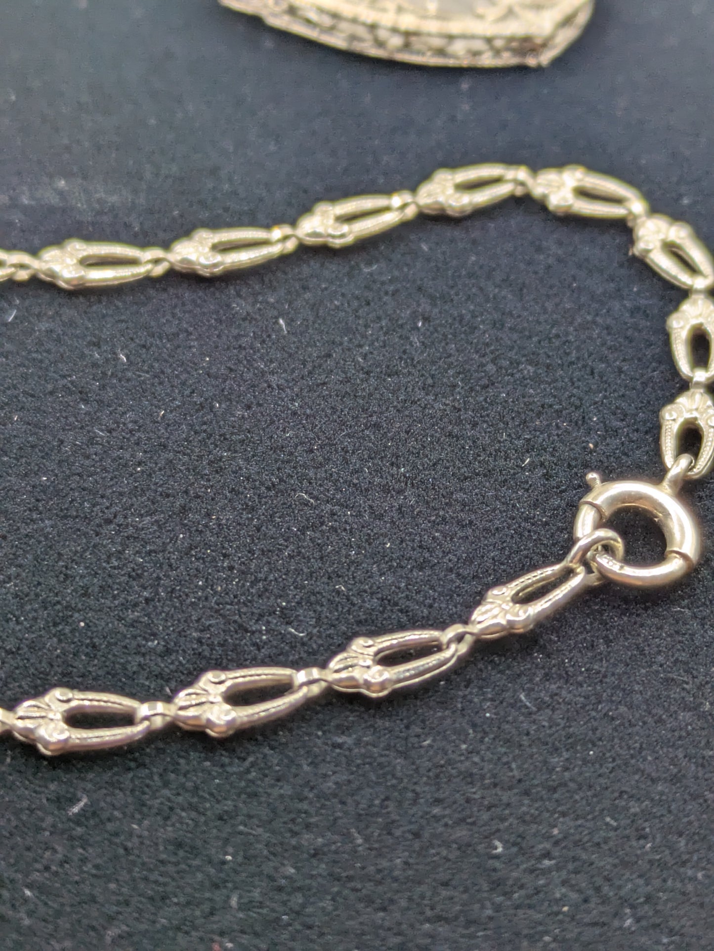 Antique Art Deco 14k White Gold Necklace with Rock Crystal and Diamonds