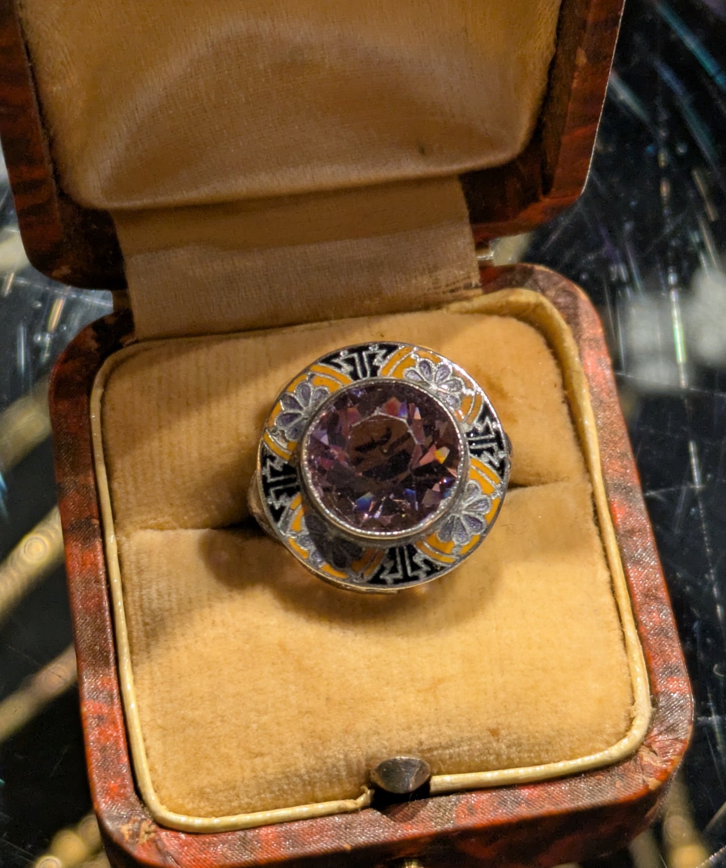 Art Deco Sterling, Enamel and Purple Stone Pinky Ring