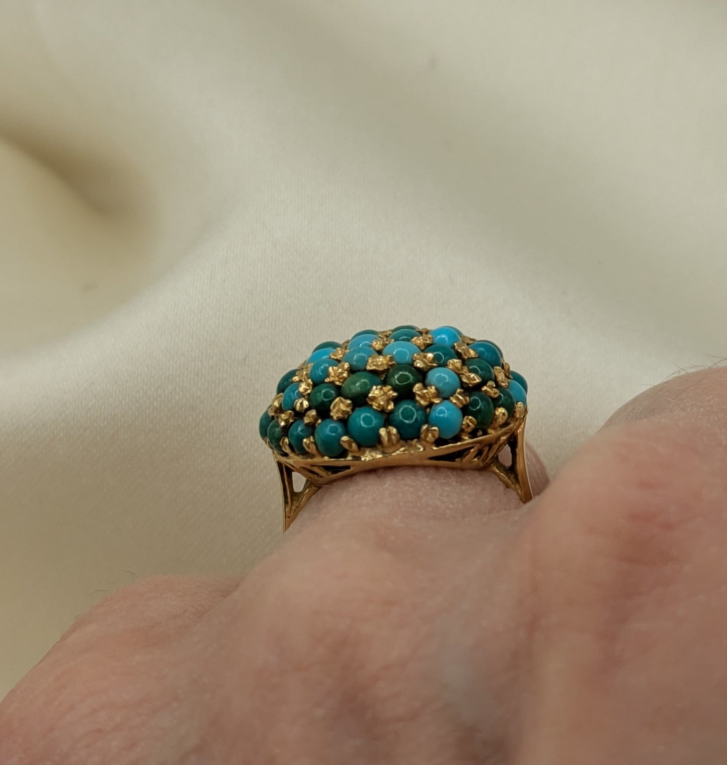 Mid Century 18k Gold Pave Turquoise Ring