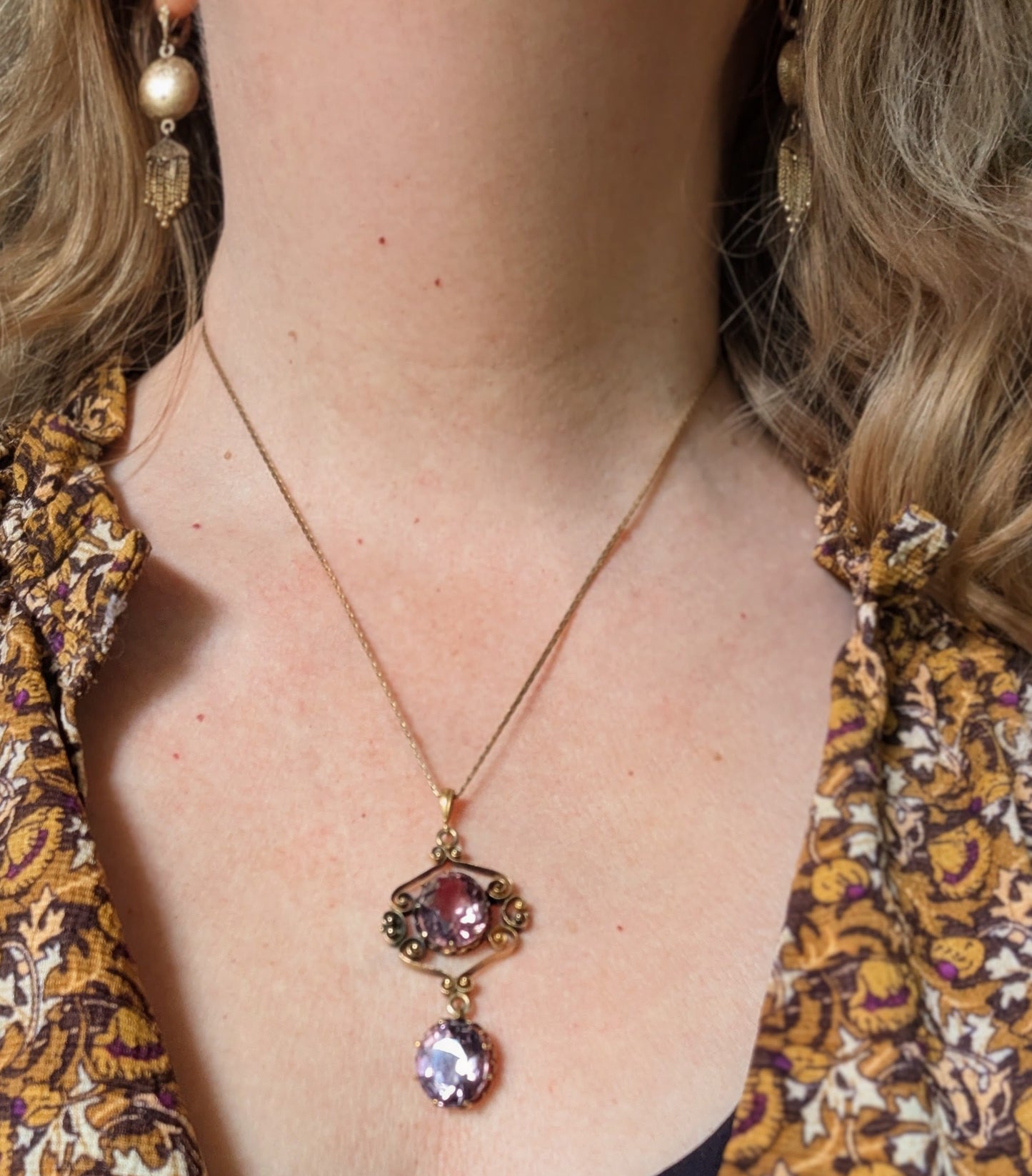 Antique Victorian 14k Gold Pendant with chunky Amethysts!