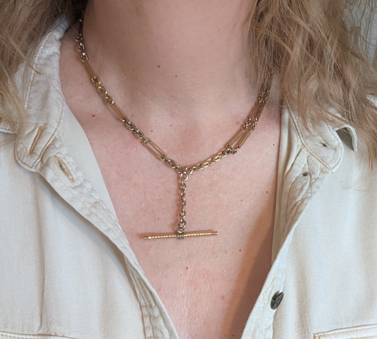 Chunky Antique Gold Filled Watch Chain Necklace