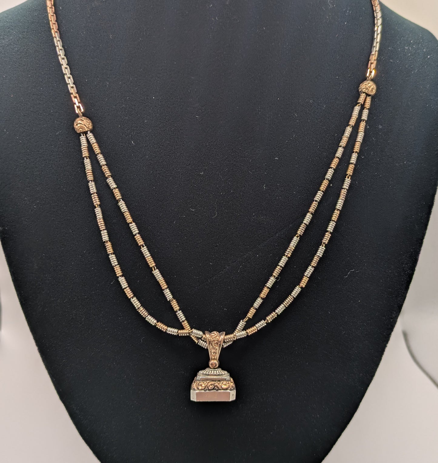 Antique 1920s two tone gold filled watch chain necklace 20"pink and white gold