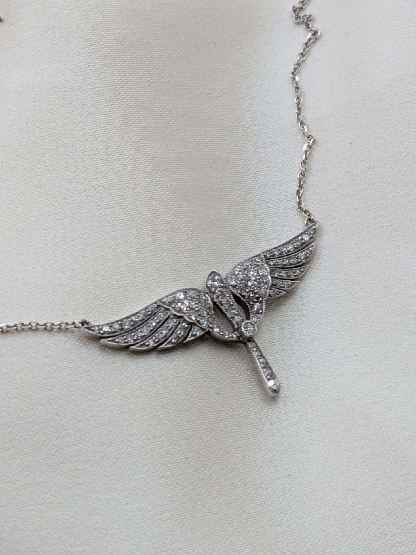 Platinum Diamond Propeller and Wings Necklace 14k chain