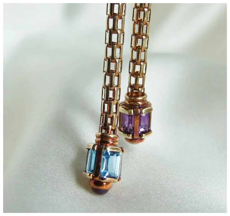 Vintage Revival 14K Gold Mesh Slide Bolo Chain Citrine Amethyst Peridot