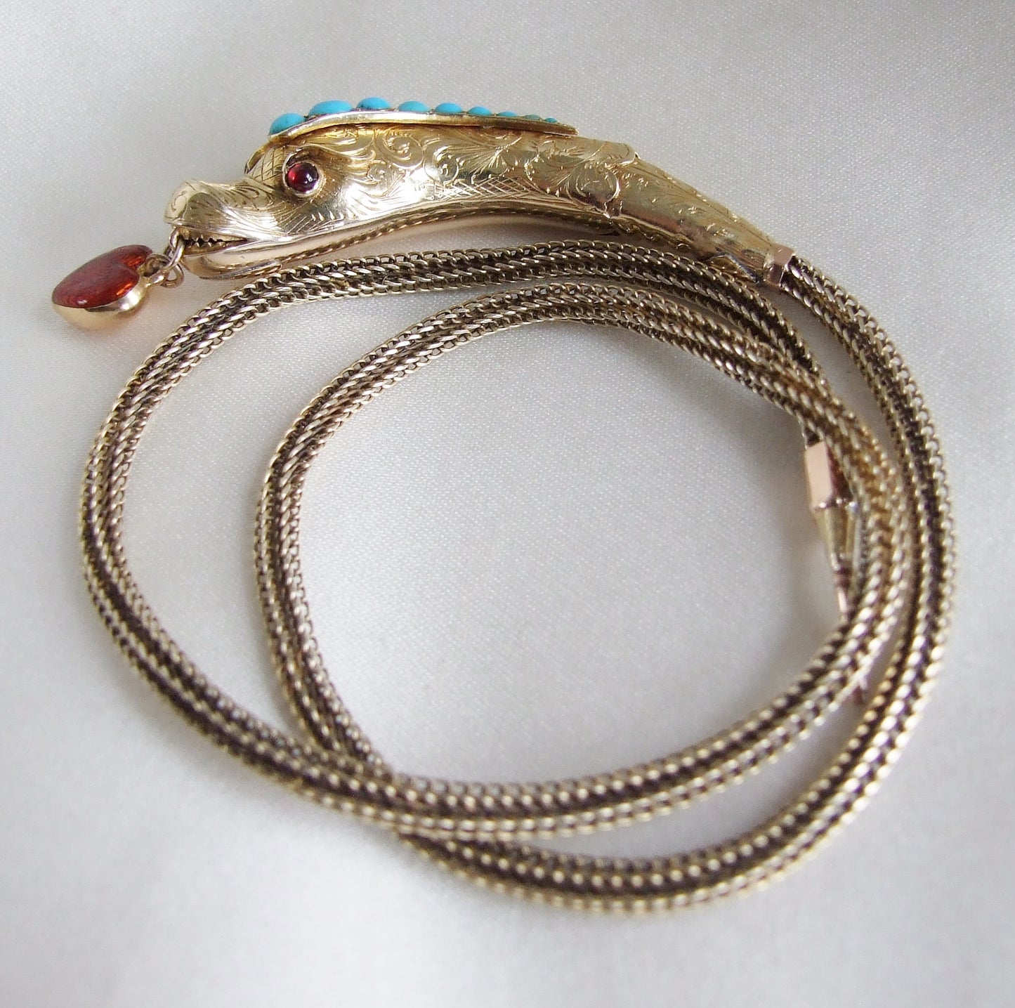 Victorian Turquoise Gold and Vermeil Snake Necklace