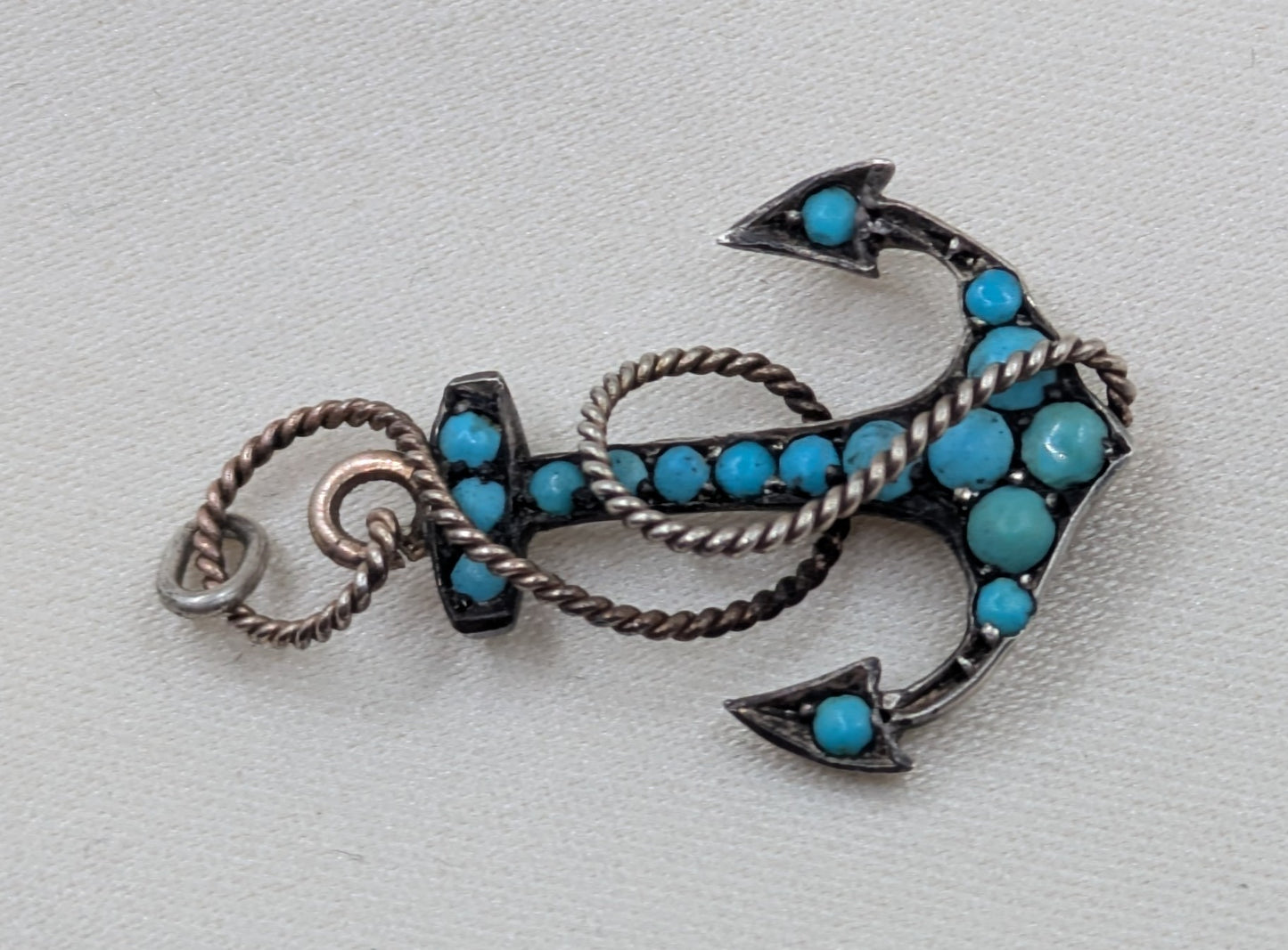 Victorian Silver Turquoise Anchor Pendant
