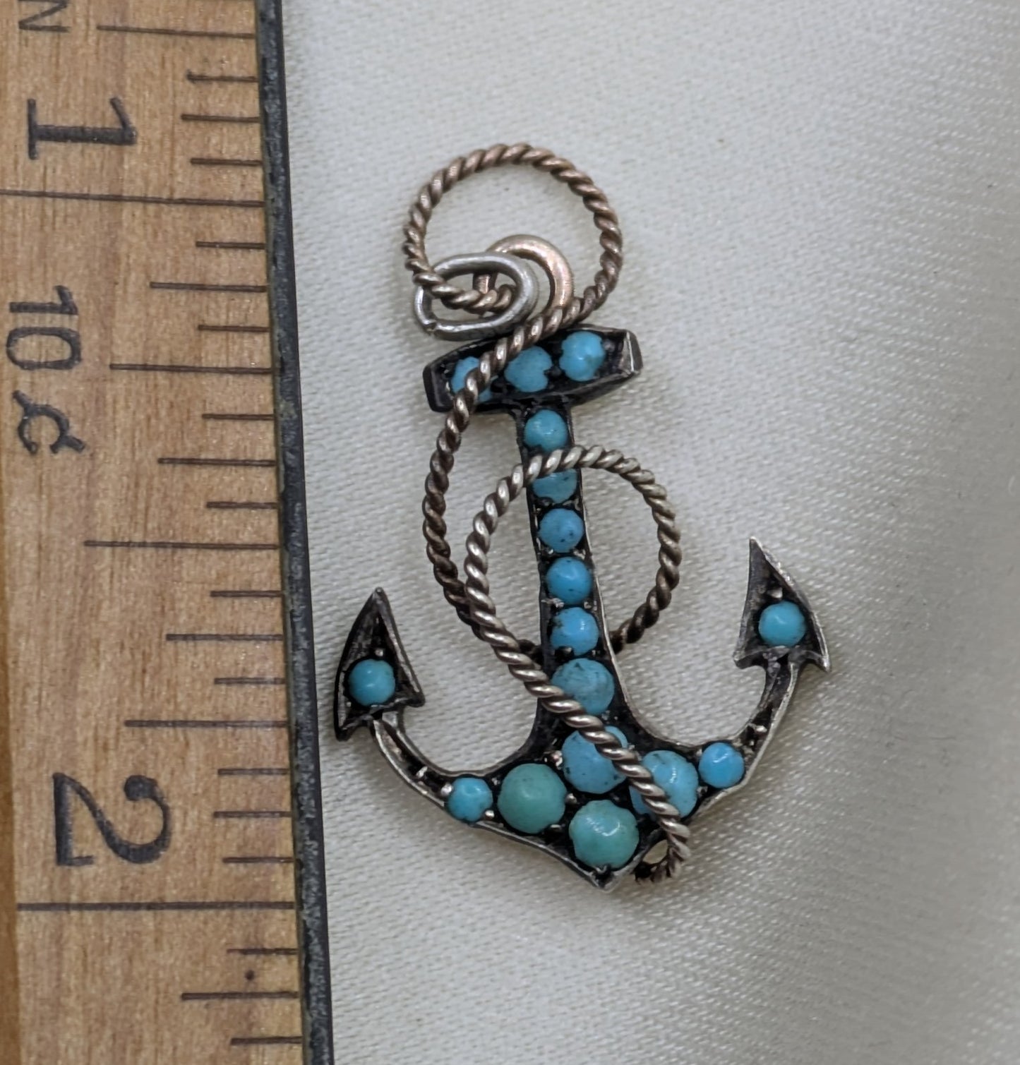 Victorian Silver Turquoise Anchor Pendant