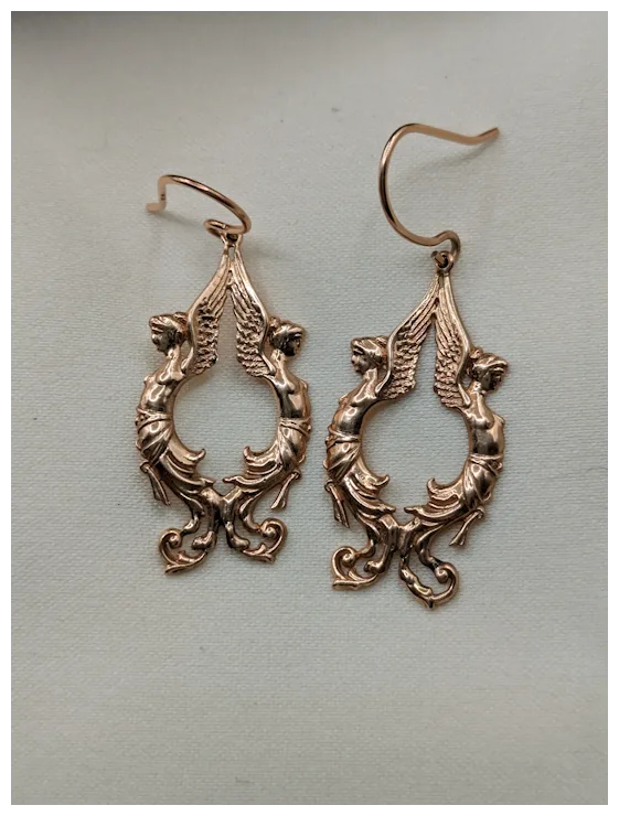 14k Pink Gold Harpy Winged Woman Mythological Earrings