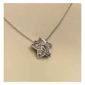 1920s Deco 14k White Gold Diamond Star Necklace .40 carat