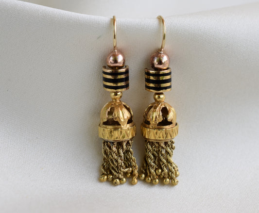 14k Gold Victorian Fringe Earrings with Black Enamel