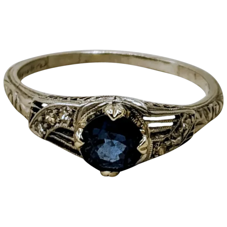 Deco 10% iridium Platinum Sapphire and Diamond Ring