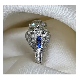 Deco Edwardian 1.22 carat European cut Diamond Ring Sapphire Accents - appraisal Included