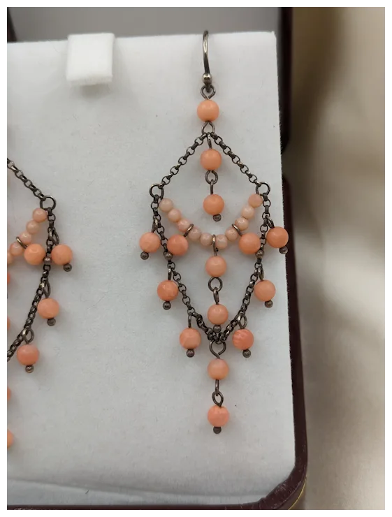 Gorgeous Antique Chandelier Earrings Silver and Angel Skin Coral