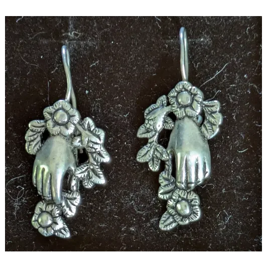 Hands and Flowers 950 Silver Earrings Oaxaca