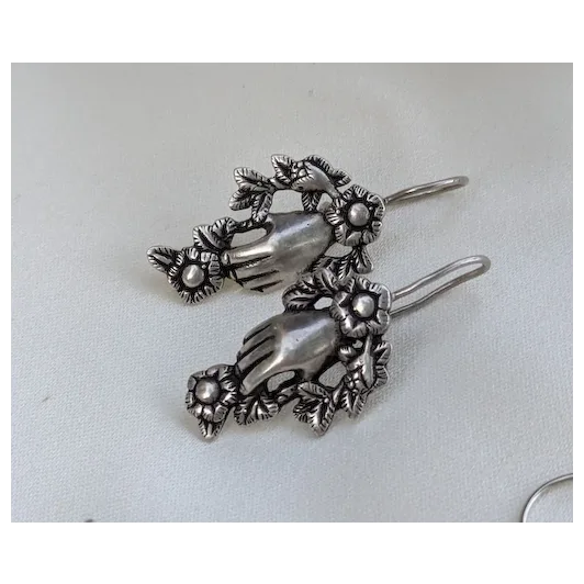 Hands and Flowers 950 Silver Earrings Oaxaca