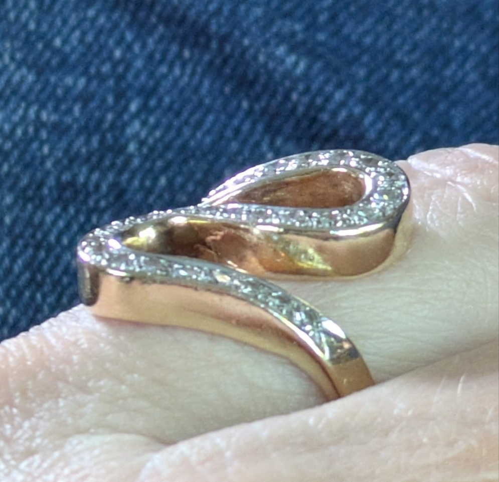 Sculptural Estate Snake Like Ring 14k and Diamond
