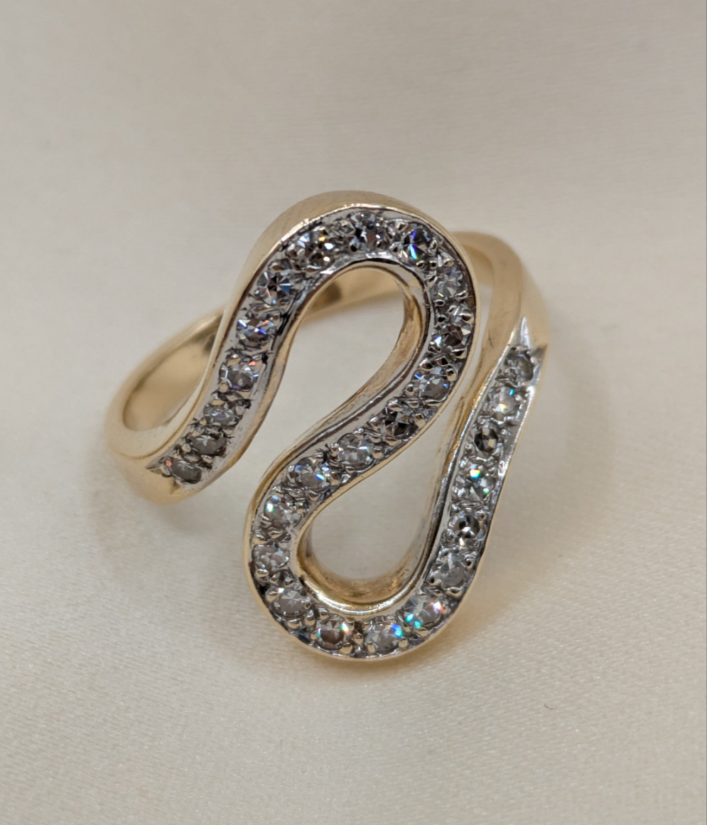 Sculptural Estate Snake Like Ring 14k and Diamond
