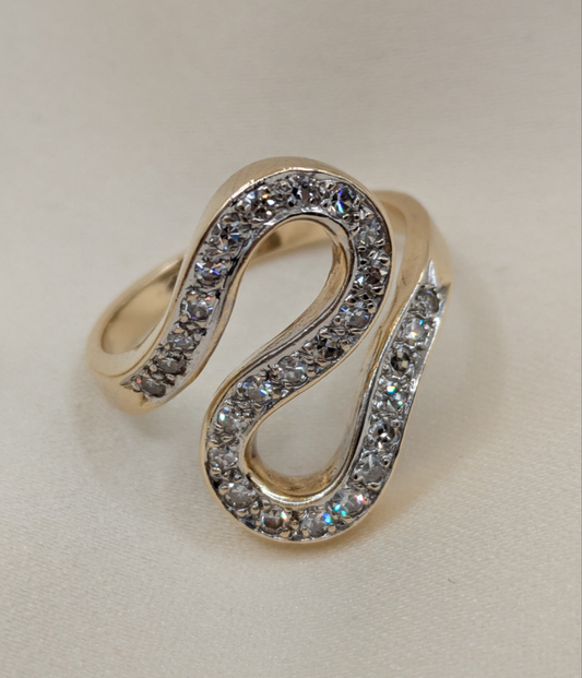 Sculptural Estate Snake Like Ring 14k and Diamond