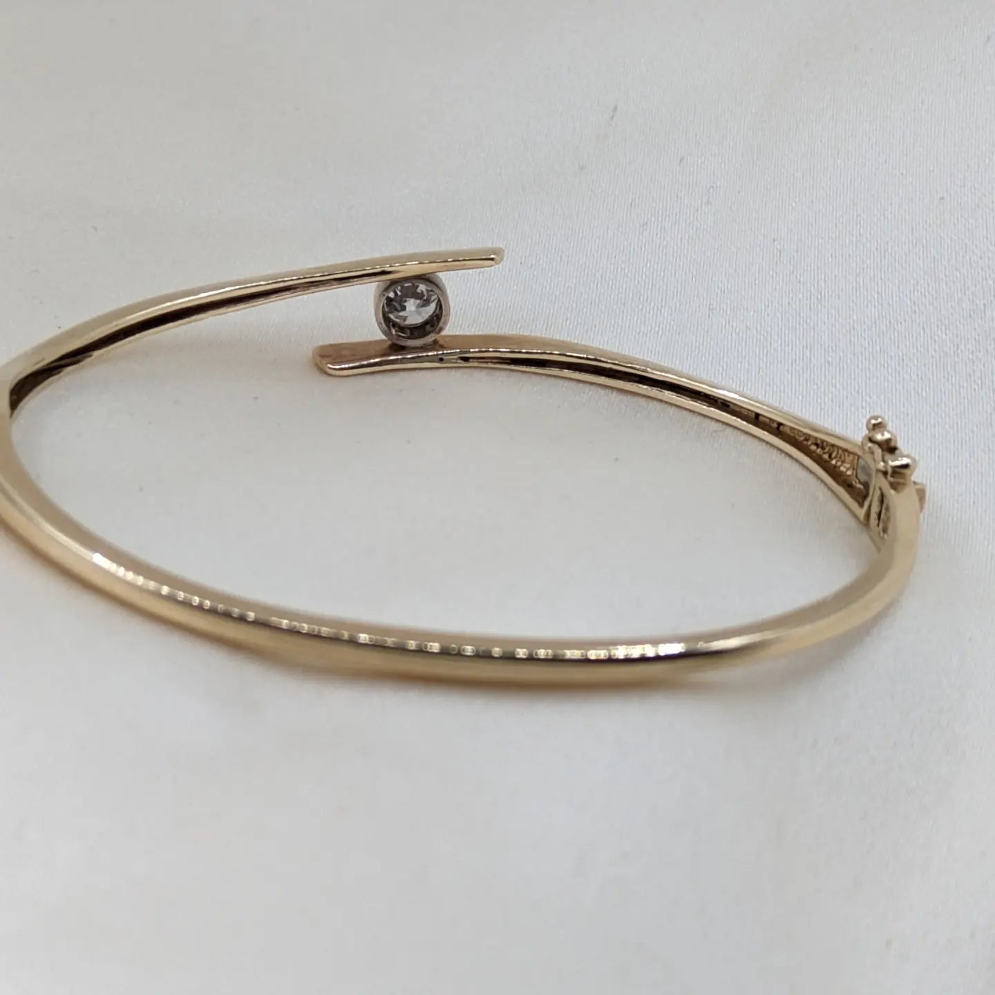 Vintage 10k Gold Bangle Bracelet with 1/3 carat European cut Diamond Solitaire