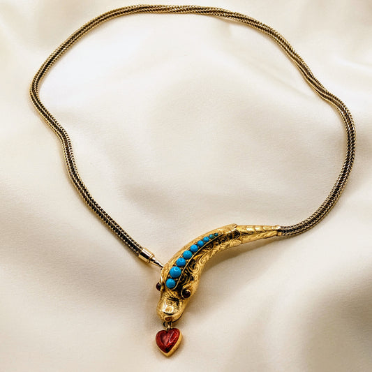 Victorian Turquoise Gold and Vermeil Snake Necklace