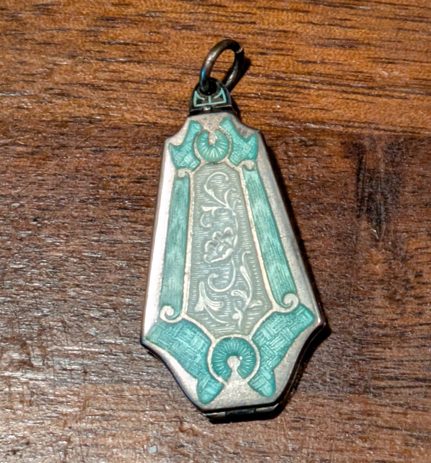 Art Deco Aqua Enamel Locket Sterling Silver