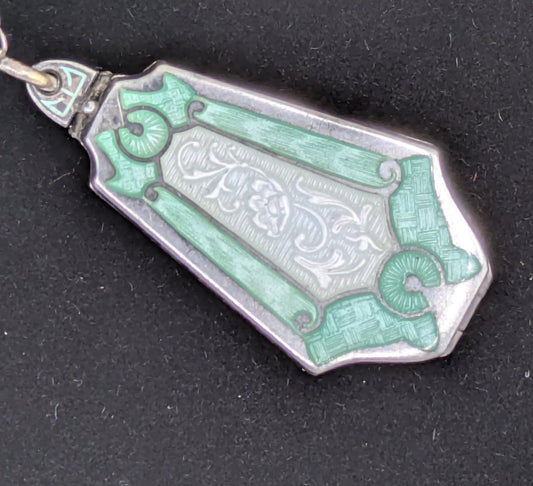 Art Deco Aqua Enamel Locket Sterling Silver