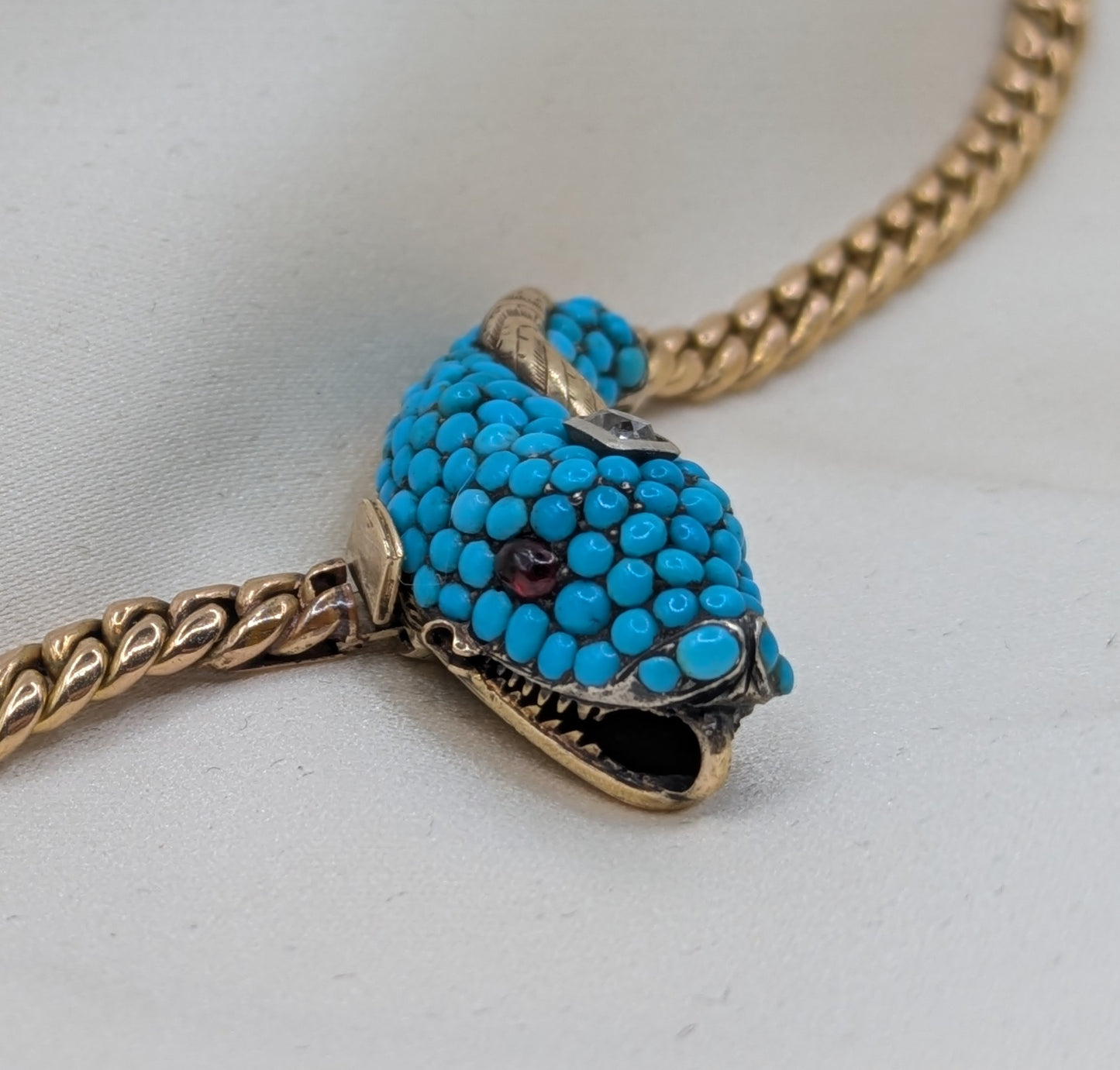 Antique Snake Necklace 14k Gold, diamond and Turquoise