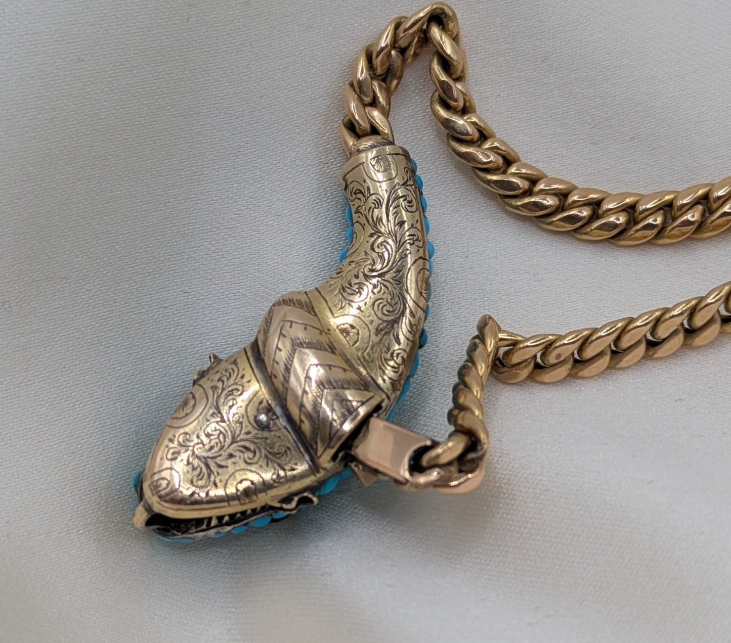 Antique Snake Necklace 14k Gold, diamond and Turquoise