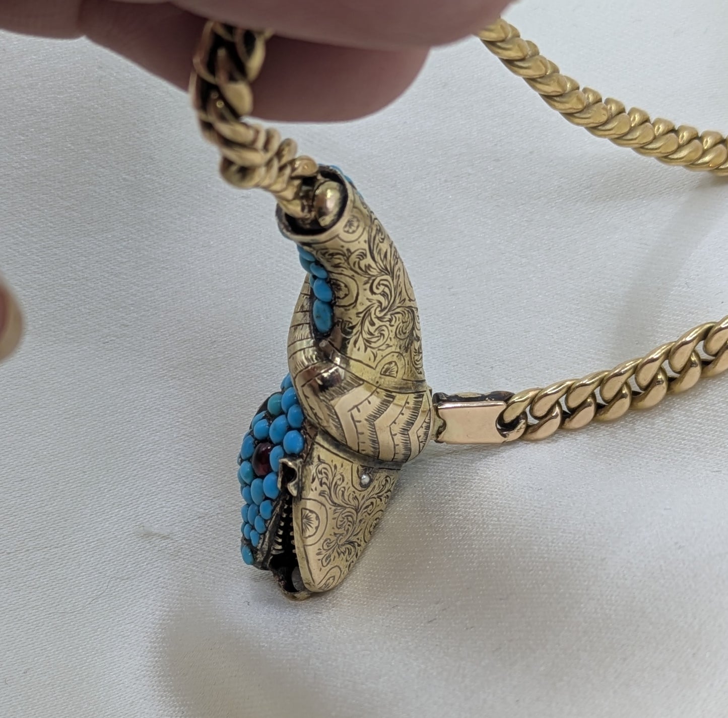 Antique Snake Necklace 14k Gold, diamond and Turquoise