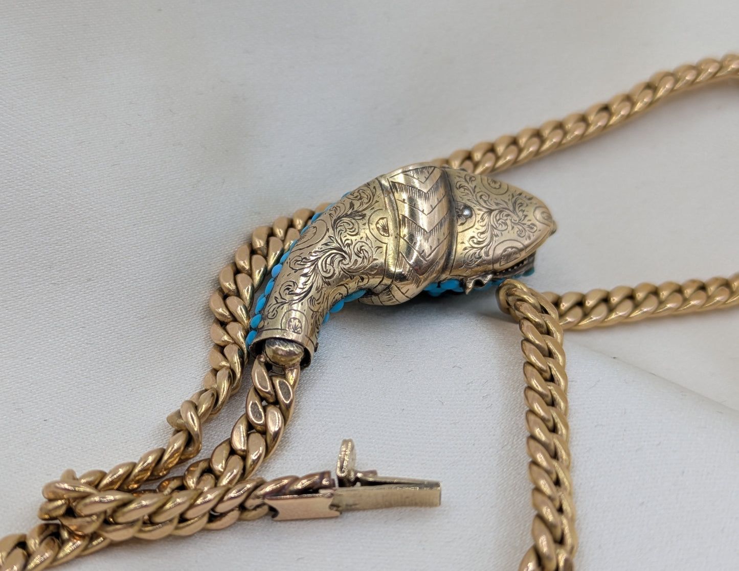 Antique Snake Necklace 14k Gold, diamond and Turquoise