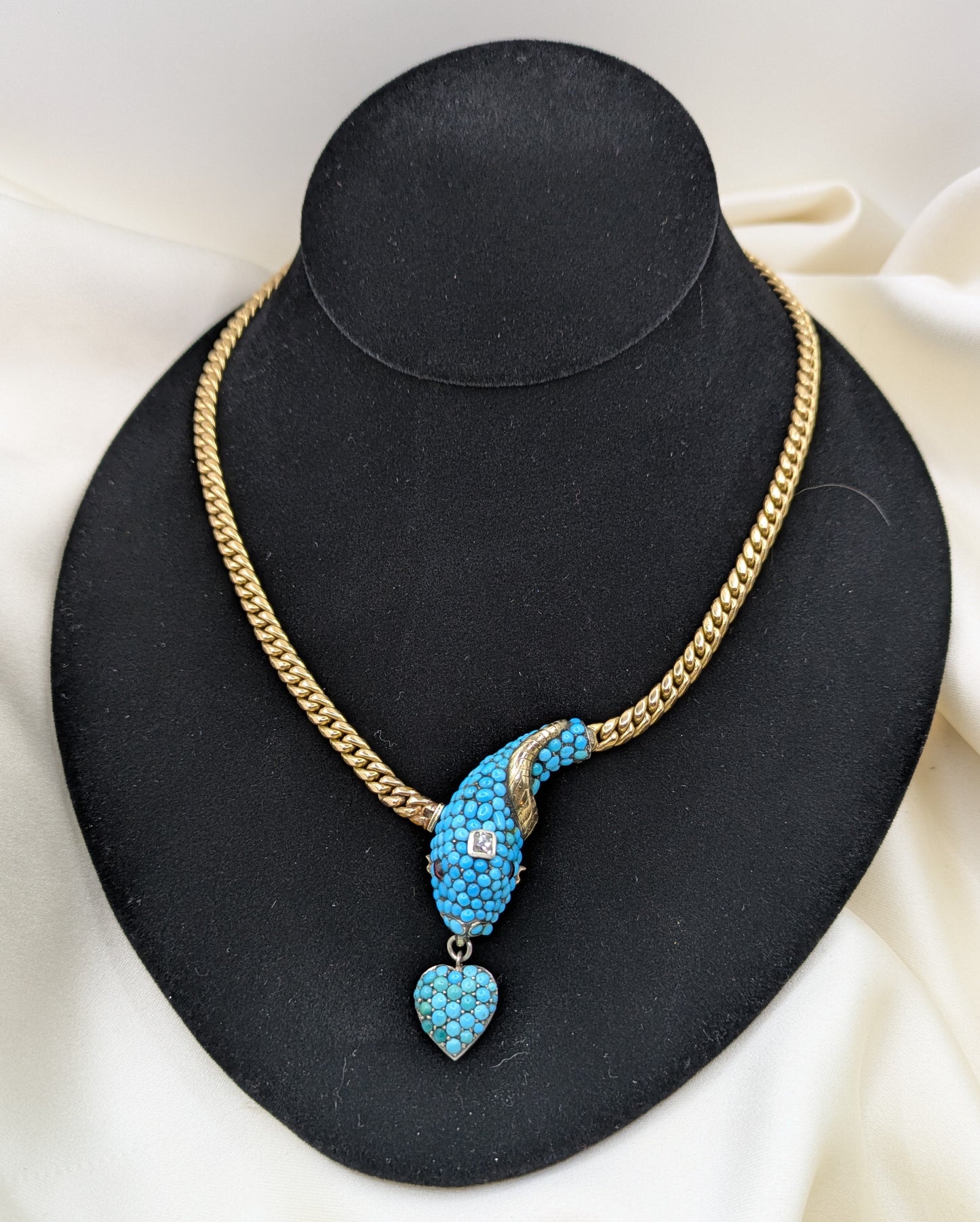 Antique Snake Necklace 14k Gold, diamond and Turquoise