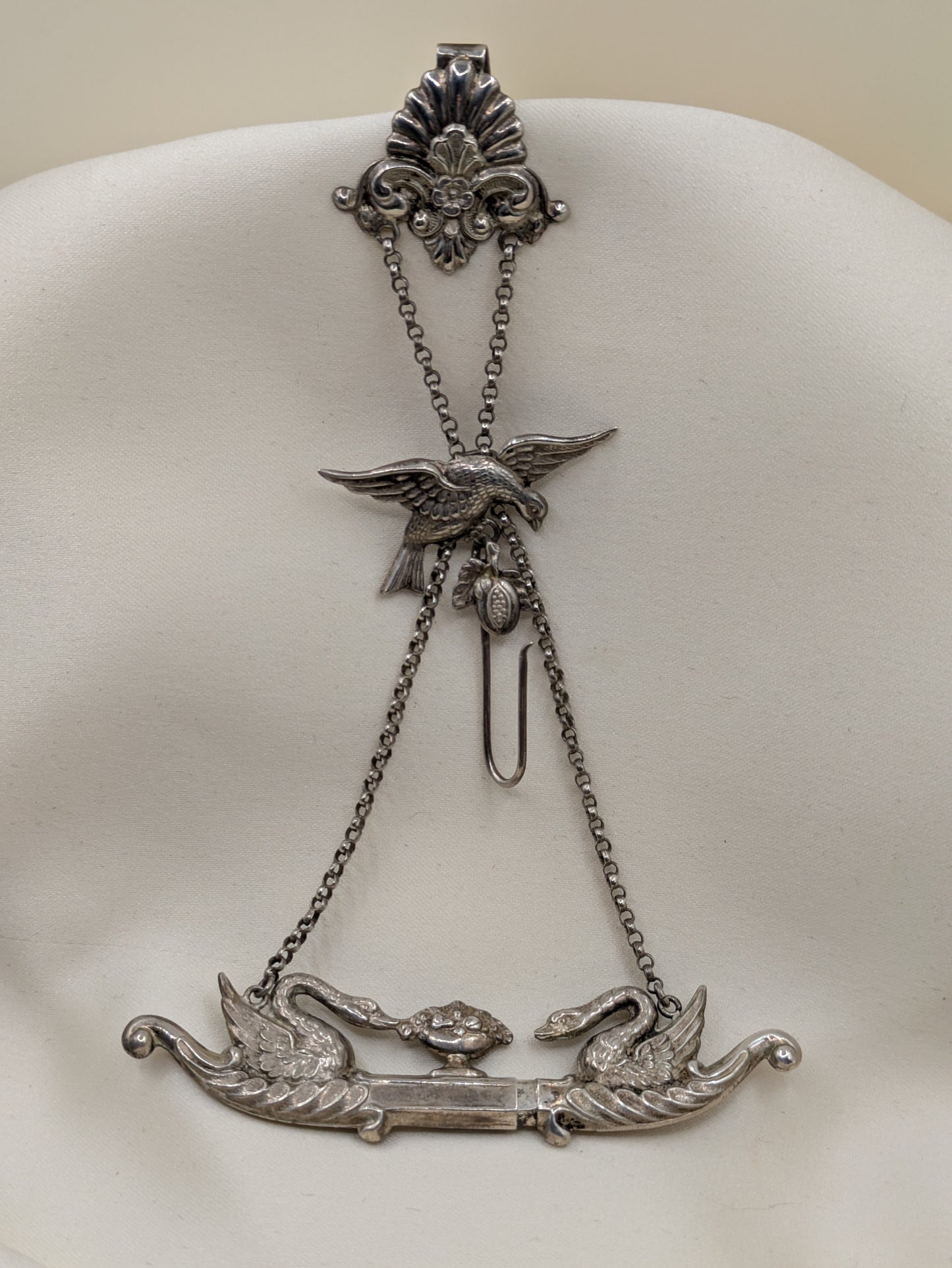 19th Century German Needle Case Chatelaine Swans and Bird, Urn