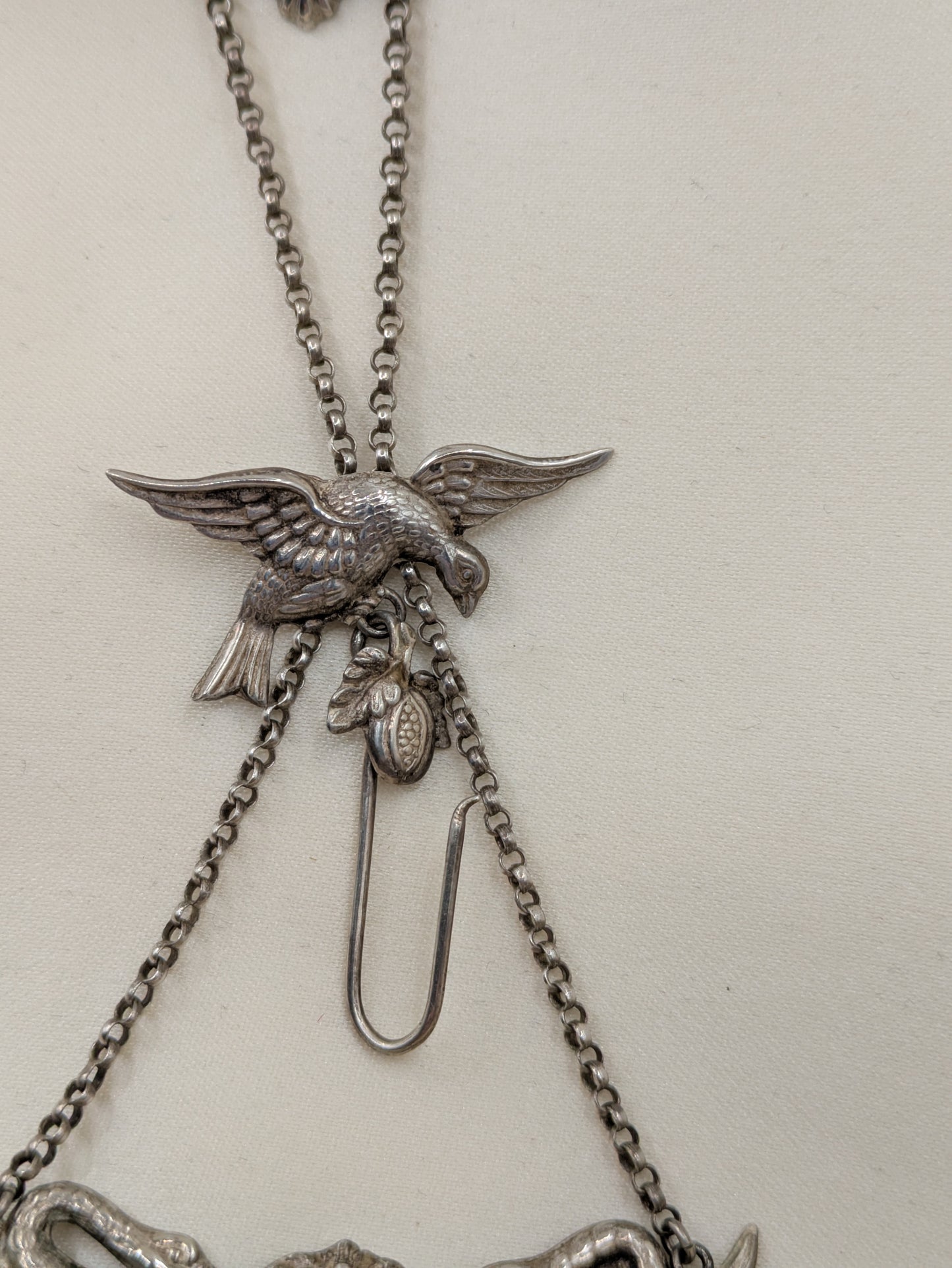 19th Century German Needle Case Chatelaine Swans and Bird, Urn