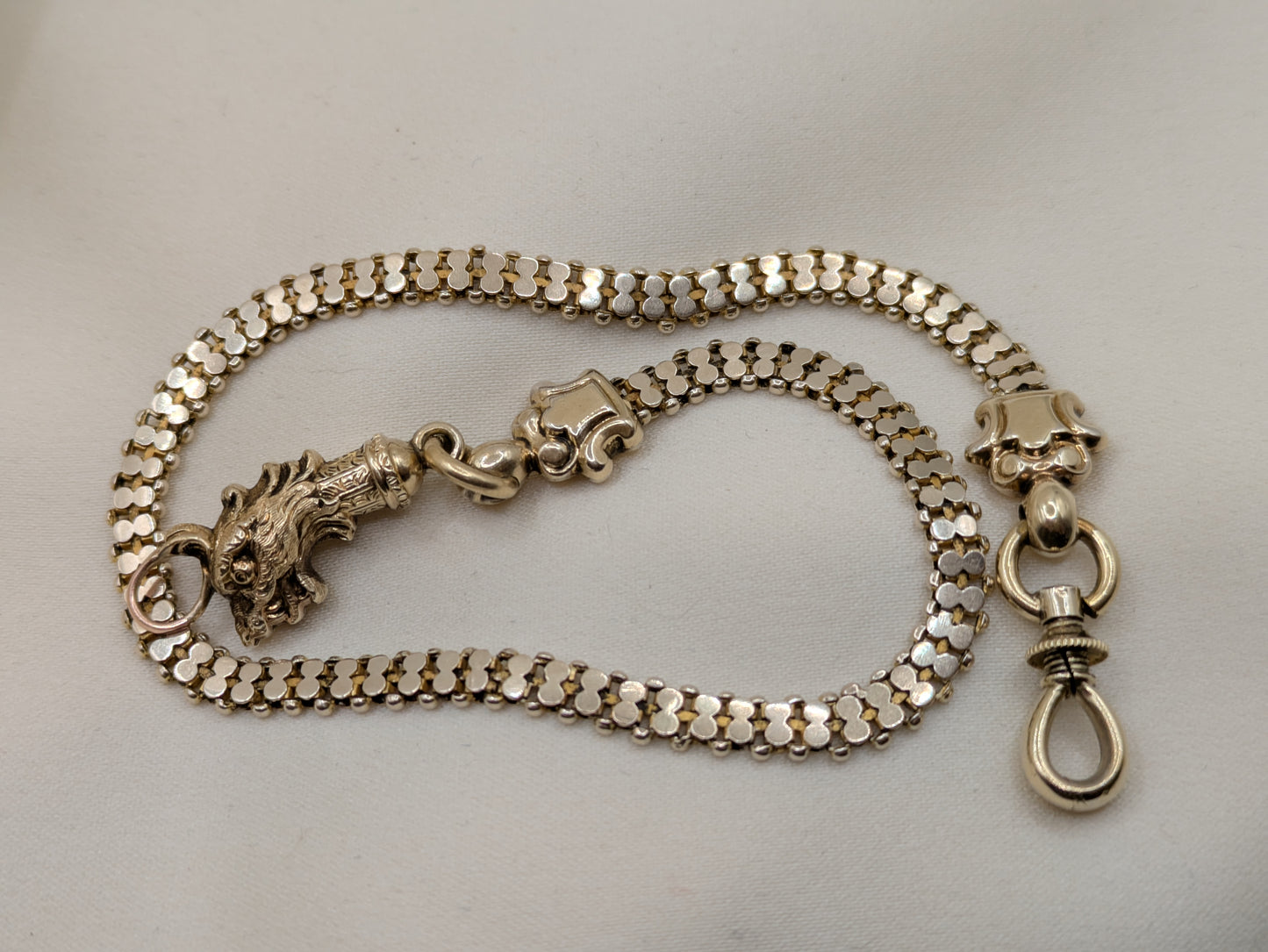 Fabulous Victorian Gargoyle Watch Chain 9k solid gold chain and 12k heavy gold shell