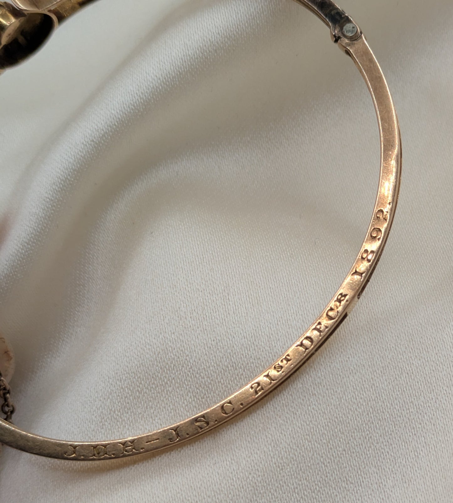 Beautiful Victorian 14k Gold crescent Moon Bangle Bracelet with pearls, inscribed December 1892!