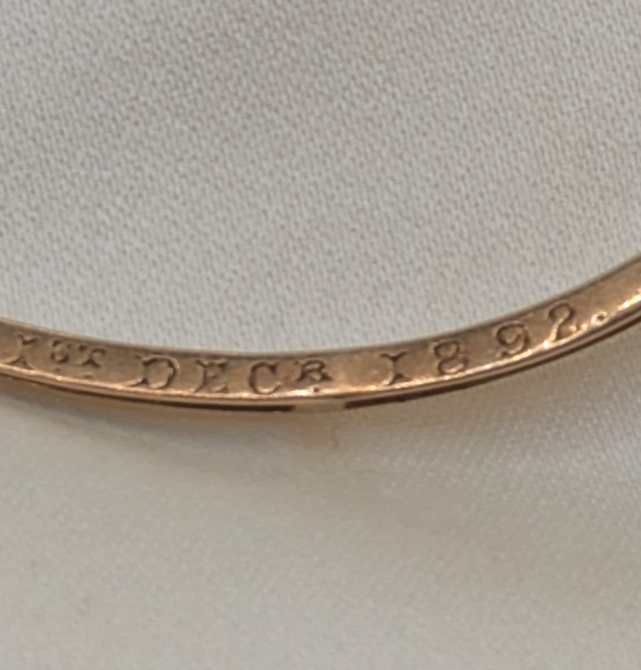 Beautiful Victorian 14k Gold crescent Moon Bangle Bracelet with pearls, inscribed December 1892!