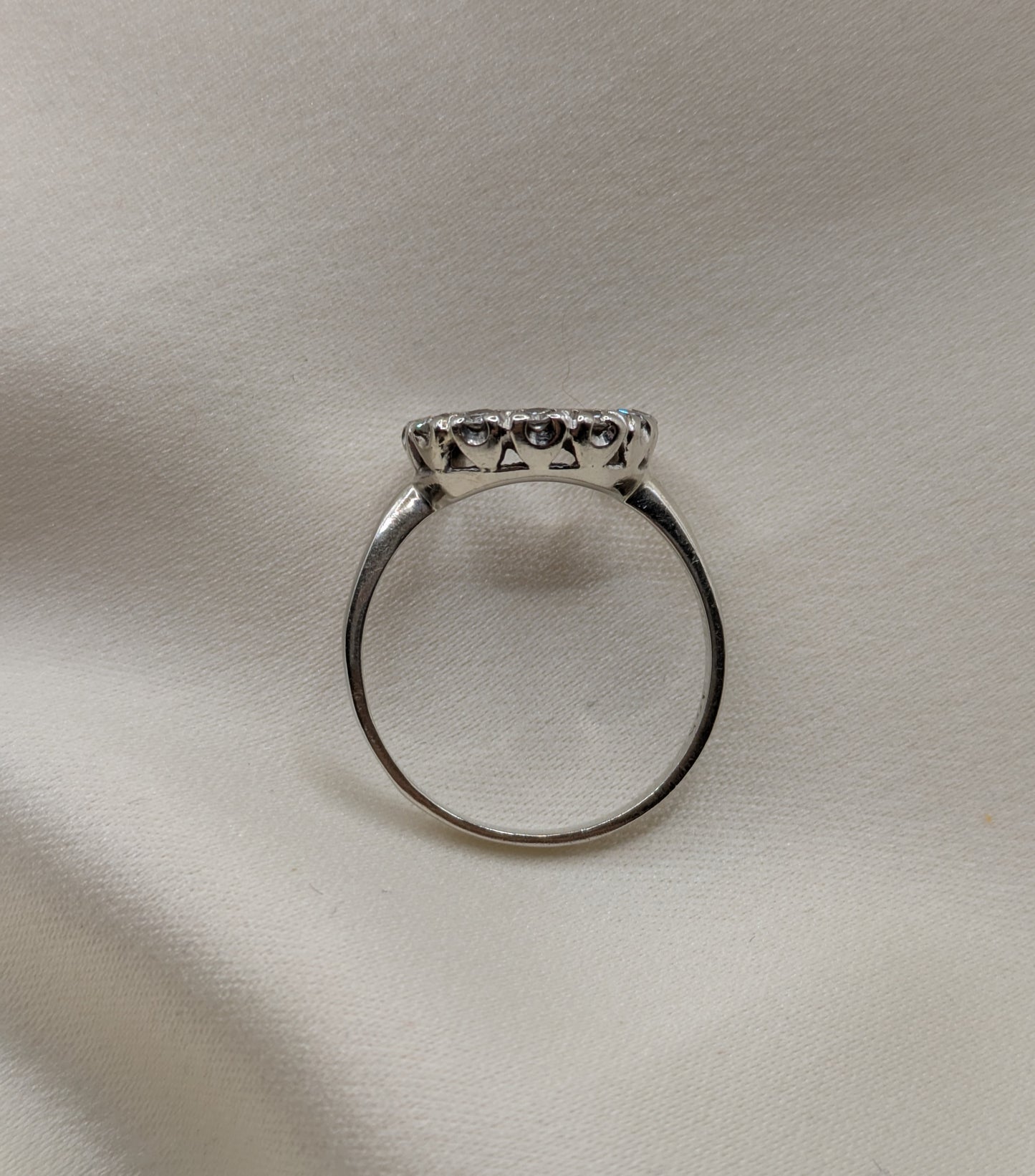 14k Antique White Gold Diamond Horseshoe Ring