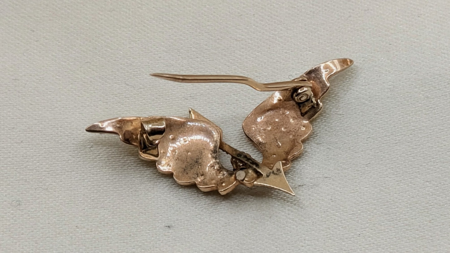 Adorable Antique Victorian Edwardian Pearl Wings Brooch with Arrow and Stone 10k Gold