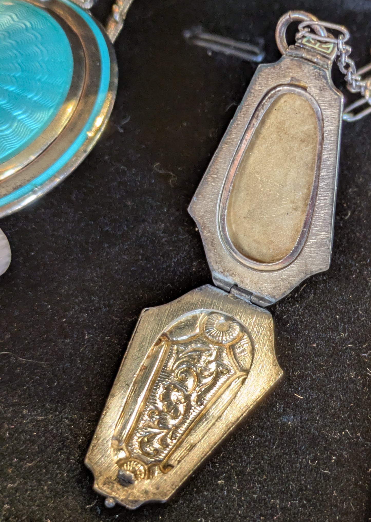 Art Deco Aqua Enamel Locket Sterling Silver